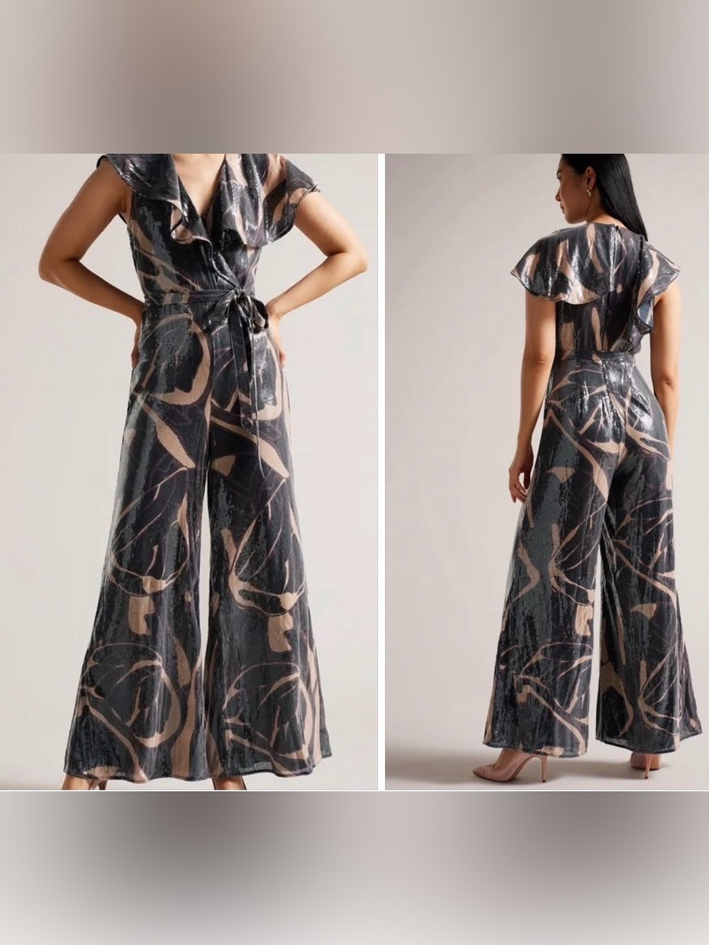 Ted Baker London Edennie Fully Embellished Sequin Ruffle Wide Leg Jumpsuit